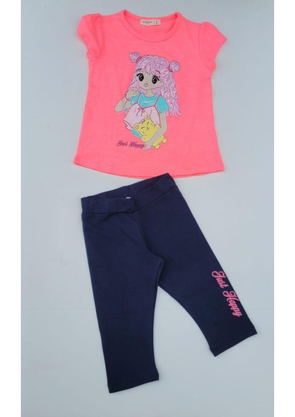 Kız Çocuk Pamuklu Just Happy Pullu Taytlı Takım
