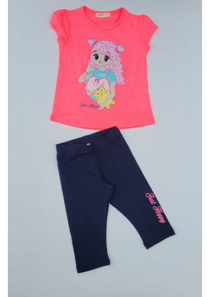 Kız Çocuk Pamuklu Just Happy Pullu Taytlı Takım