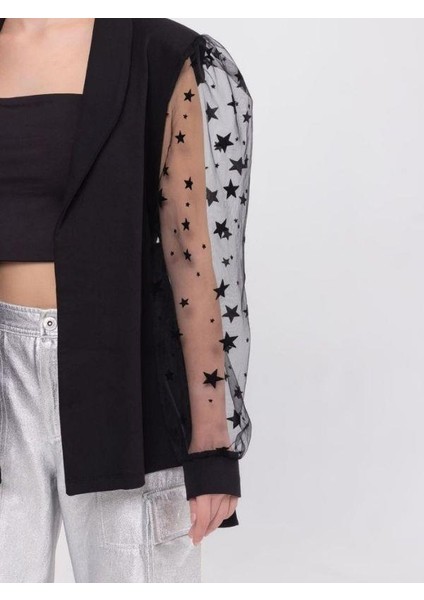 Kız Çocuk Kolları Yıldız Tül Detaylı Belden Kuşaklı Tasarım Ceket modelleri