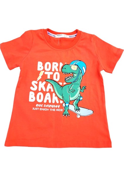 Erkek Çocuk Pamuklu Rahat Kesim Dinazor Baskılı Tshirt modelleri