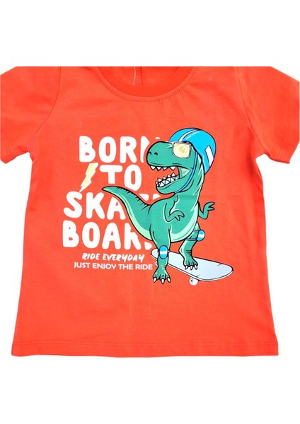 Erkek Çocuk Pamuklu Rahat Kesim Dinazor Baskılı Tshirt indirimleri