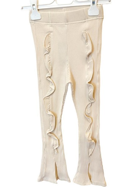 Kız Çocuk Pamuklu, Esnek Yüksek Bel Fırfırlı Yırtmaçlı Pantolon Tayt