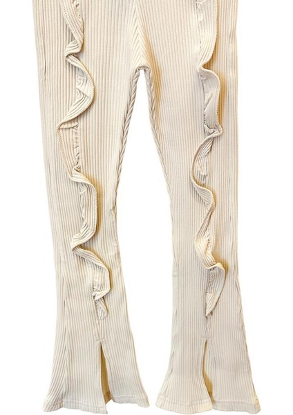 Kız Çocuk Pamuklu, Esnek Yüksek Bel Fırfırlı Yırtmaçlı Pantolon Tayt fiyatları