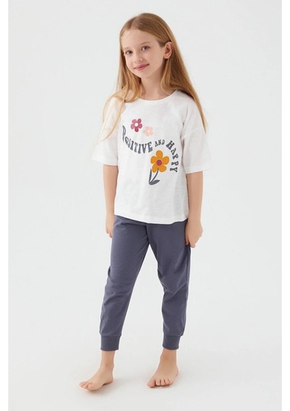 Kız Çocuk Kısa Kollu Çiçekli Pijama Takım