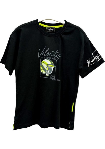 Erkek Çocuk Neon Kask Baskılı Velo City Yazılı Tshirt