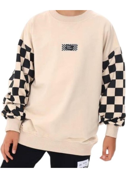 Erkek Çocuk East Coast Yazılı Kolları Dama Desenli Sweatshirt