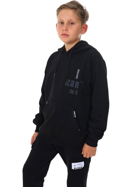 Erkek Çocuk Kapüşonlu Kanguru Cepli Can't Do It Yazılı Sweatshirt