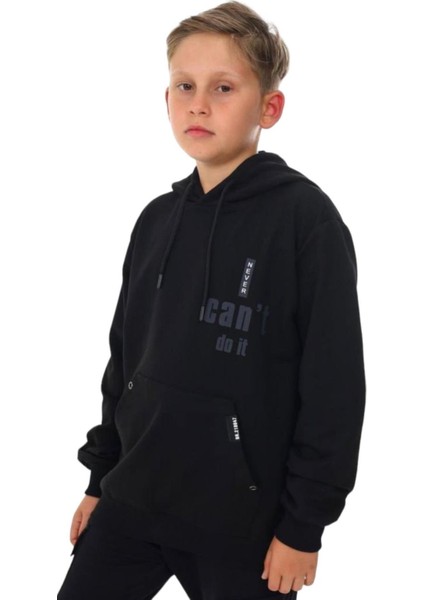 Erkek Çocuk Kapüşonlu Kanguru Cepli Can't Do It Yazılı Sweatshirt modelleri