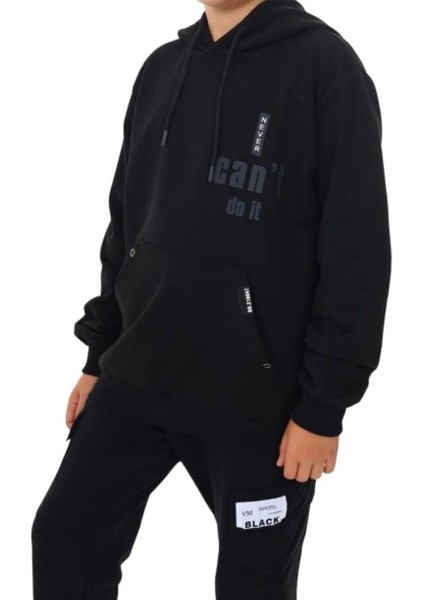 Erkek Çocuk Kapüşonlu Kanguru Cepli Can't Do It Yazılı Sweatshirt fırsatları