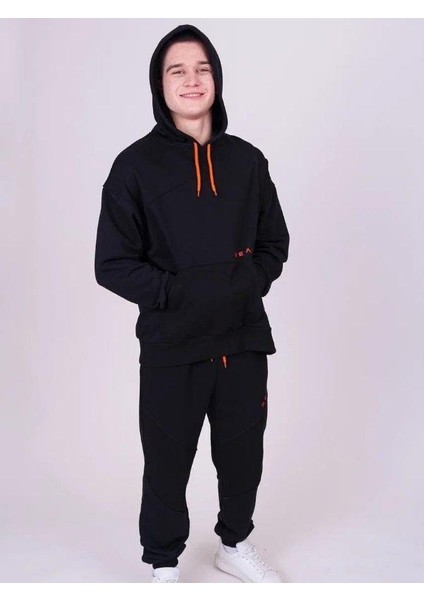 Erkek Çocuk Kapüşonlu Sweatshirt Real Yazılı Jogger Eşofman Takım