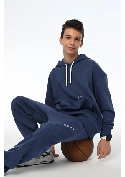 Erkek Çocuk Kapüşonlu Sweatshirt Real Yazılı Jogger Eşofman Takım modelleri