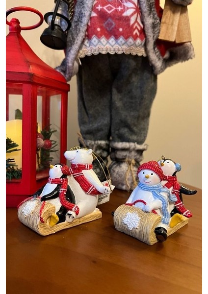 Renkli 7 cm Reçine Buzda Kayan Penguen&Ayıcık Yılbaşı Süsü