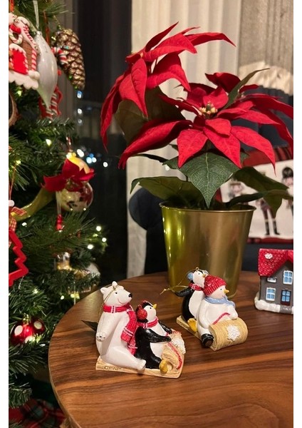 Renkli 7 cm Reçine Buzda Kayan Penguen&Kardan Adam Yılbaşı Süsü