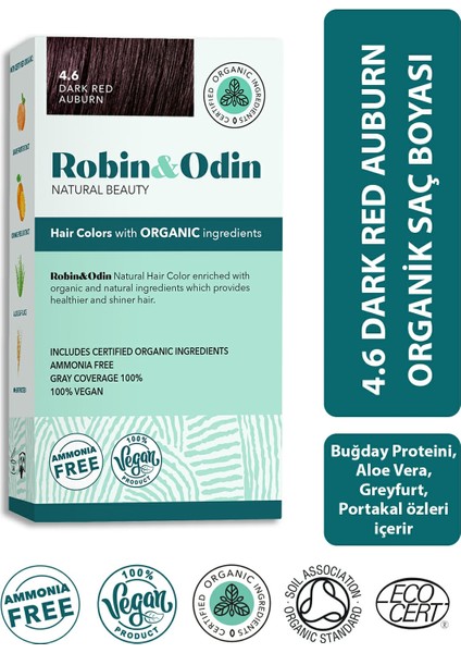 Organik Amonyaksız Kalıcı Saç Boyası 4.6 Dark Red Auburn/Koyu Kırmızı Kumral