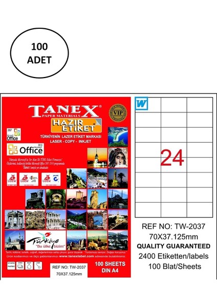 TW - 2037 Lazer Etiket 70 x 37 mm 100 'lü