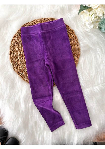 Beli Lastikli Basic Kız Fitilli Kadife Tayt - Mor fiyatları