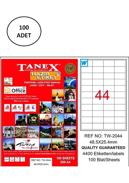 TW - 2044 Lazer Etiket 48 x 25 mm 100 'lü