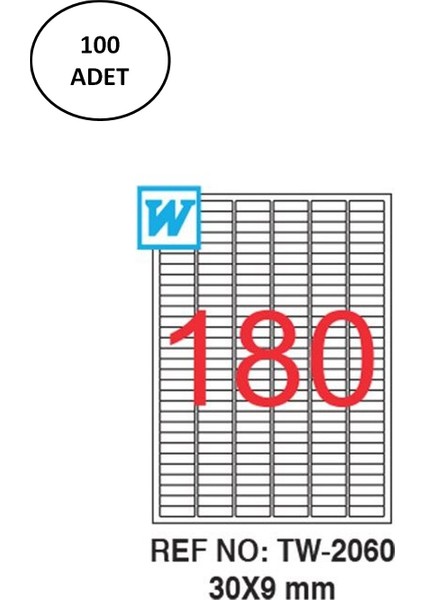 TW - 2060 Lazer Etiket 30 x 09 mm 100 'lü