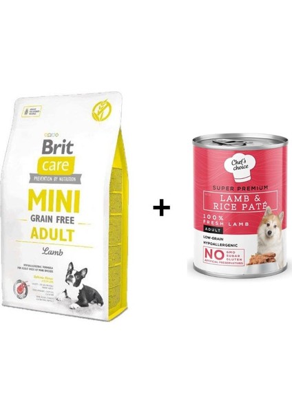 Kuzu Etli Tahılsız Küçük Irk Köpek Maması 2 kg +Chefs Choice Kuzulu Pirinçli Ezme Yetişkin Köpek Konseve Maması 400 gr