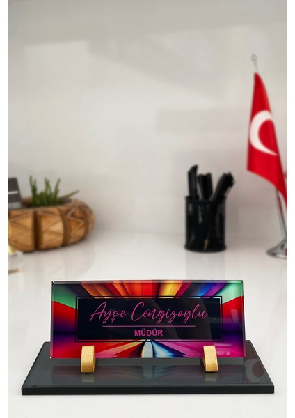 Uv Baskılı Masa İsimliği Büro Ofis Makam Hediyesi Masaüstü İsimlik
