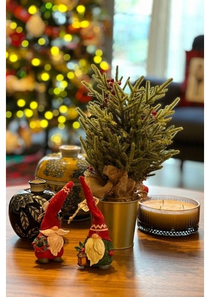 Kırmızı 16 cm Reçine Örme Şapkalı Noel Baba - 3 Yılbaşı Süsü