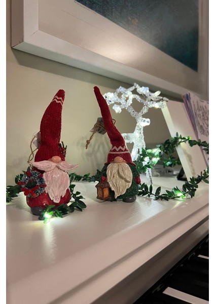 Kırmızı 16 cm Reçine Örme Şapkalı Noel Baba - 3 Yılbaşı Süsü