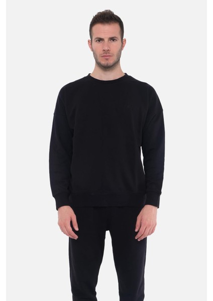 Erkek Üç Iplik Oversize Siyah Sweatshirt - M Ovr-1S