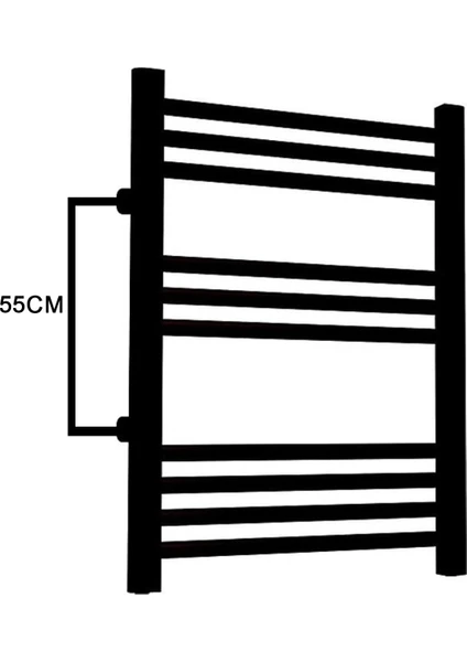 Toprak Havlupan 50 / 70 cm 10 Borulu Siyah Renk Yandan Girişli Havlupan Radyatör Banyo Isıtıcı Aks 55 cm