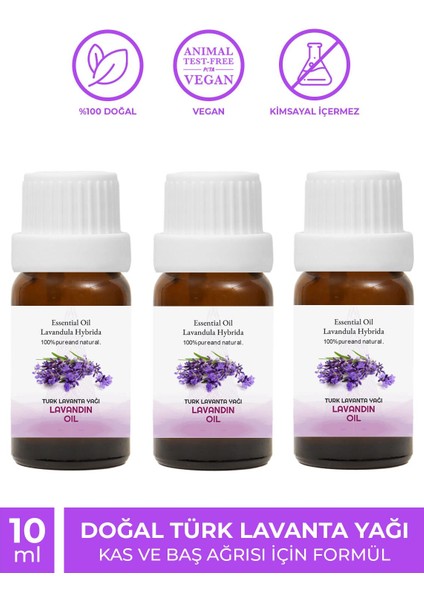 Türk Lavanta YAĞI,100 Doğal Bitkisel Uçucu Yağ, Lavandin Oil, 3'lüi Set 3X10 ml