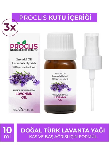 Türk Lavanta YAĞI,100 Doğal Bitkisel Uçucu Yağ, Lavandin Oil, 3'lüi Set 3X10 ml