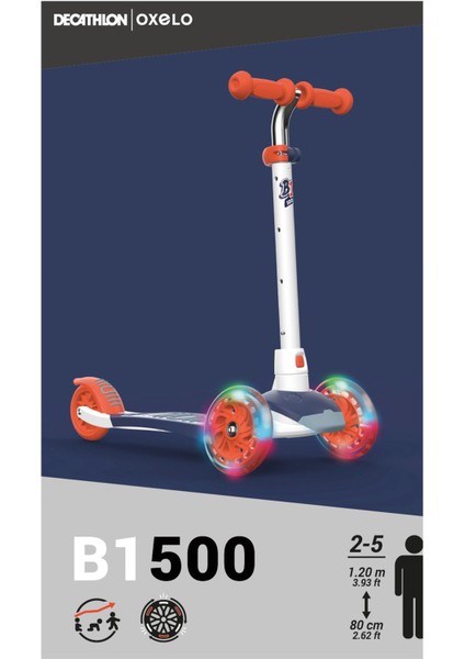 Oxelo Çocuk Scooter - 3 Tekerlekli - Mavi / Turuncu - B1 500