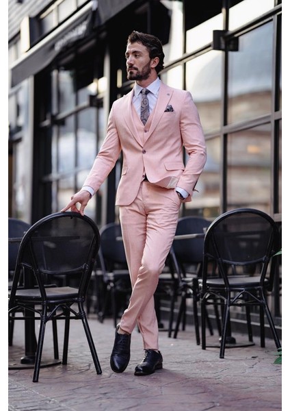 Plevne Slim Fit Somon Takım Elbise