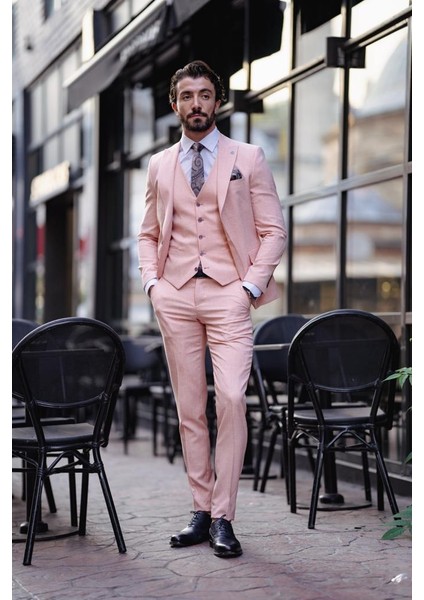 Plevne Slim Fit Somon Takım Elbise modelleri