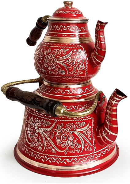 Kırmızı Bakır Çaydanlık Erzincan El Işleme 10 Kişilik fiyatları