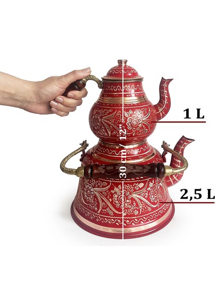Kırmızı Bakır Çaydanlık Erzincan El Işleme 10 Kişilik modelleri