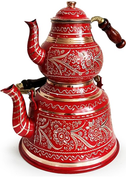 Kırmızı Bakır Çaydanlık Erzincan El Işleme 10 Kişilik fırsatları