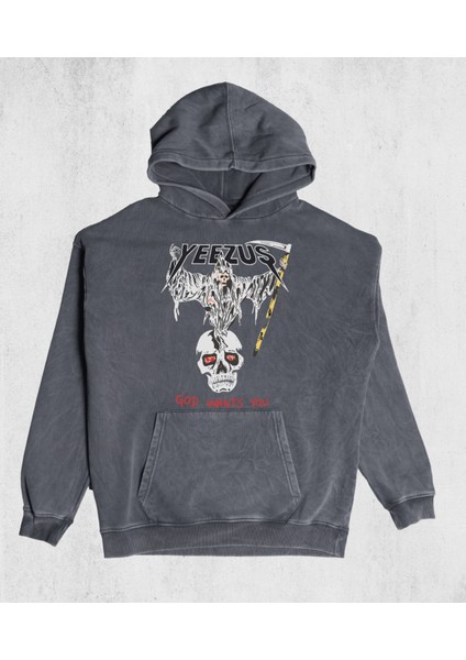 Unisex Oversize Eskitme Yezuş Kapüşonlu Sweatshirt
