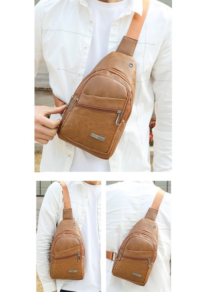 Trendy Erkek Pu Yumuşak Deri Göğüs Çantası, Basit Omuz Çantası, Su Geçirmez Gündelik Iş Crossbody Çantası (Yurt Dışından)