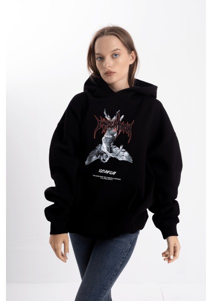 Unisex Oversize Lock And Load Kapüşonlu Sweatshirt