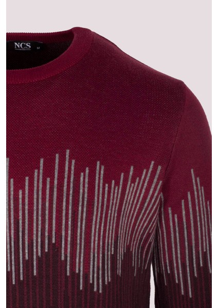 Erkek Triko Bordo Bisiklet Yaka Desenli Slim Fit Pamuklu Kazak 3723 fiyatları