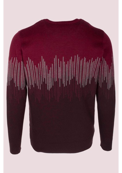 Erkek Triko Bordo Bisiklet Yaka Desenli Slim Fit Pamuklu Kazak 3723 modelleri