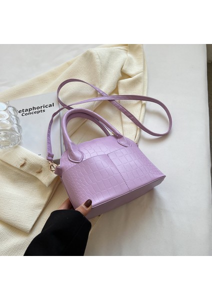 Düz Renk Pu Moda Kişilik Günlük Timsah Deseni Retro Çanta Basit Kadın Çantası Omuzdan Askili Çanta Crossbody Çanta (Yurt Dışından)