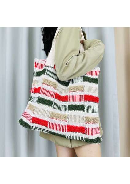 Yeni Ins Çanta Örme Çanta Noel Çantası Dokuma Çanta Büyük Kapasiteli Tote Çanta Kadın Çantası (Yurt Dışından) indirimleri