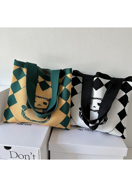 Yeni Sevimli Panda Omuz Çantası Büyük Kapasiteli Moda Çok Yönlü Basit Öğrenci Çift Alışveriş Çantası Örme Çanta (Yurt Dışından) modelleri