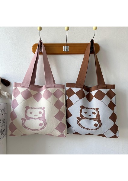 Yeni Sevimli Panda Omuz Çantası Büyük Kapasiteli Moda Çok Yönlü Basit Öğrenci Çift Alışveriş Çantası Örme Çanta (Yurt Dışından) fırsatları