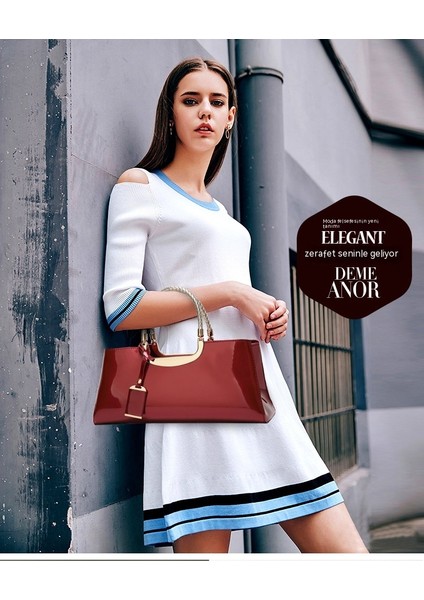 Bayanlar Gelin Yemeği Taşınabilir Boston Çanta Sonbahar ve Kış Parlak Patent Deri Tek Omuz Crossbody Çanta (Yurt Dışından) fırsatları