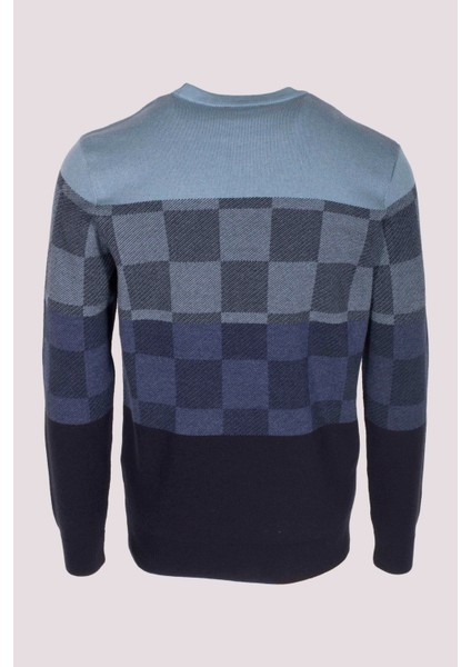 Erkek Triko Lacivert Bisiklet Yaka Desenli Slim Fit Pamuklu Kazak Ncs 3730