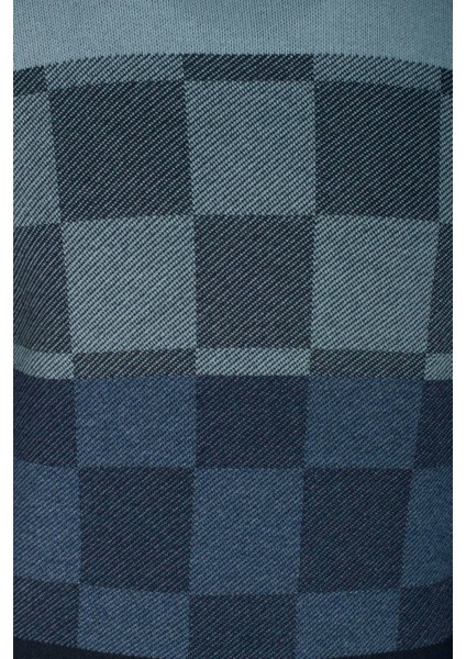 Erkek Triko Lacivert Bisiklet Yaka Desenli Slim Fit Pamuklu Kazak Ncs 3730
