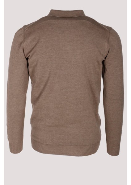 Erkek Polo Yaka Triko Vizonmelanj Slim Fit Yarım Fermuarlı Balık Sırt Desenli Pamuklu Kazak Ncs 3006 modelleri