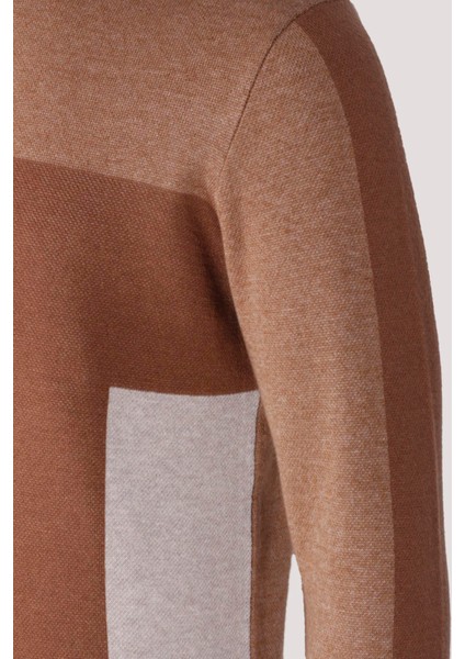 Erkek Triko Camel Bisiklet Yaka Desenli Slim Fit Pamuklu Kazak Ncs 3740 modelleri